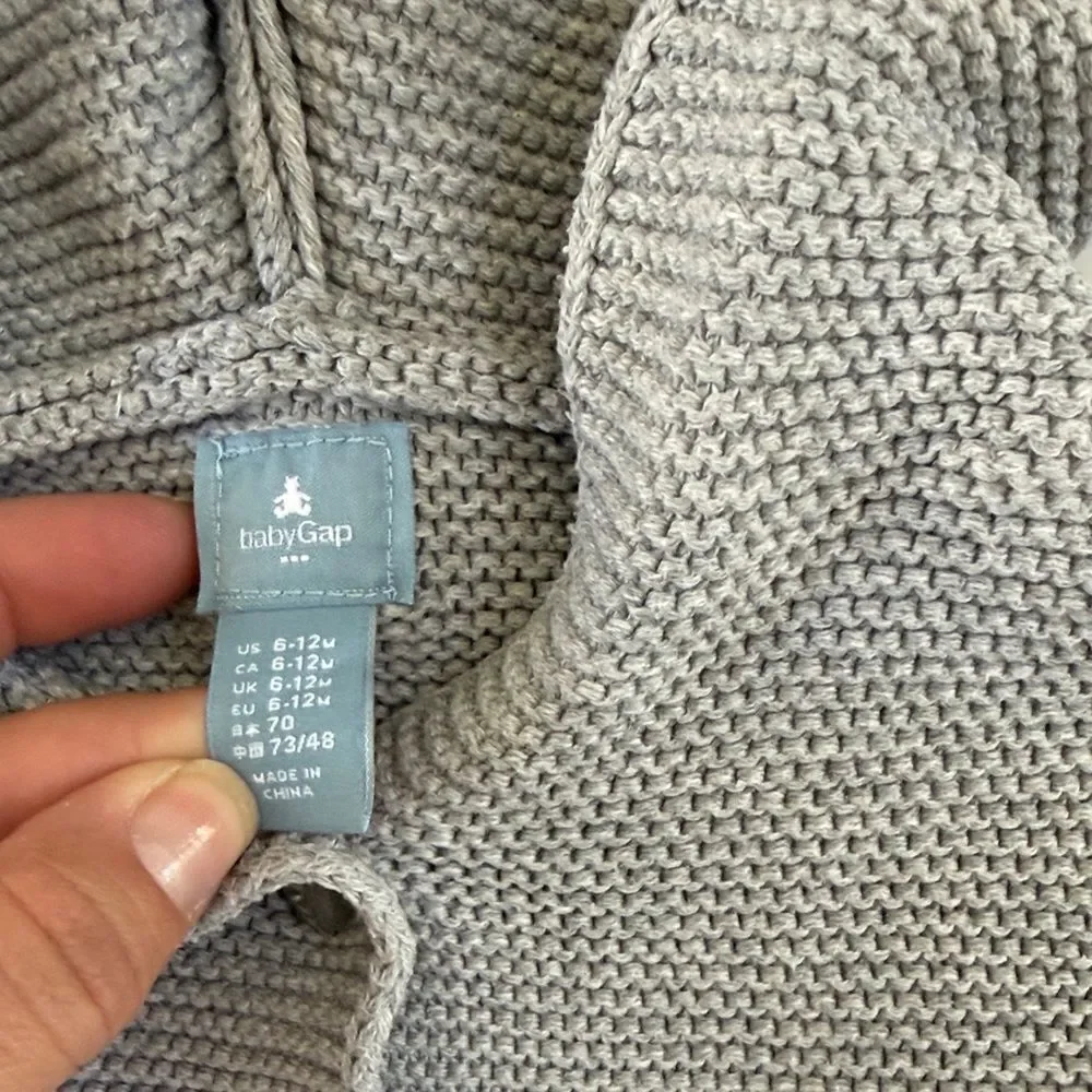 Gray Knit Baby Cardigan Sz 6-12 Mo Bear Ears Gap